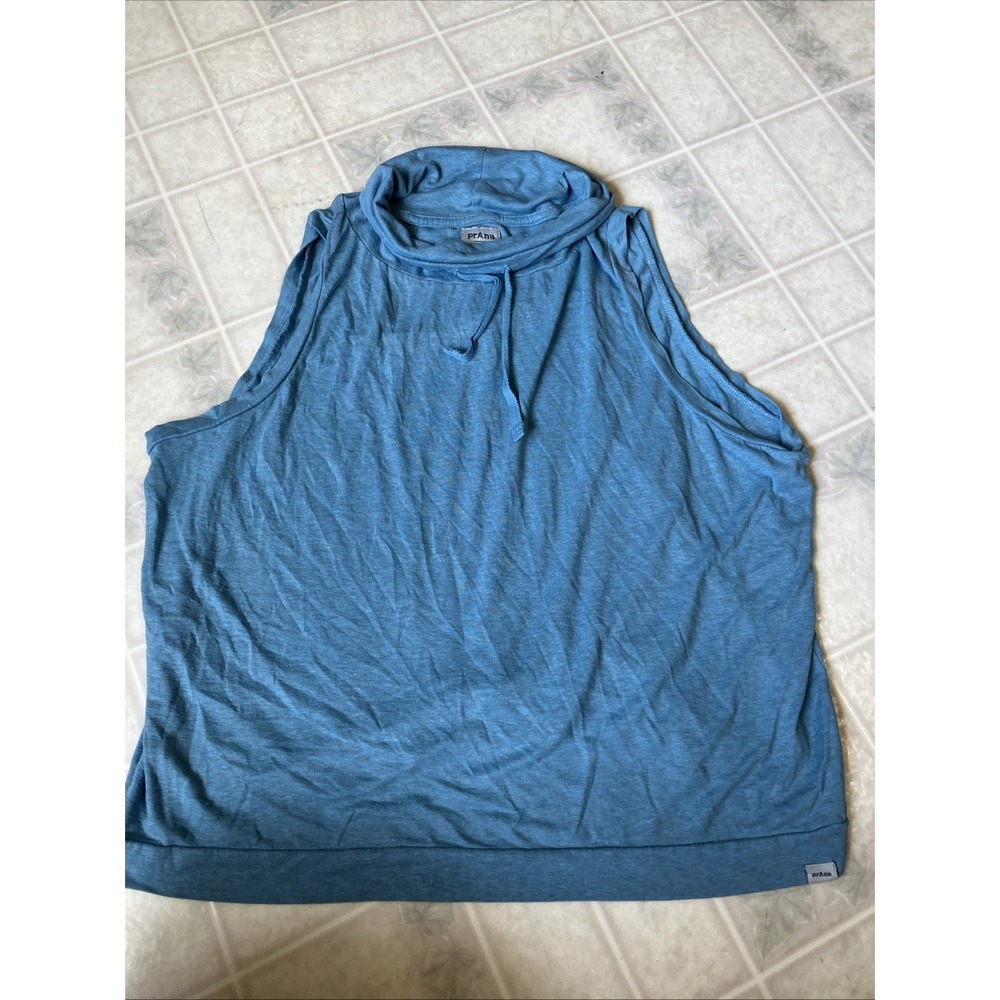 Prana Sleeveless Cowl Neck Tank Top Blue Large Activewear Loose Oversize Grunge